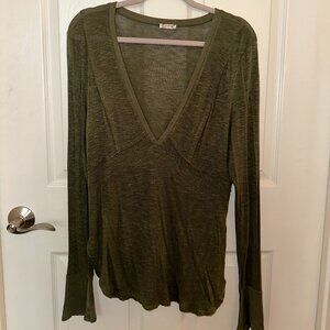 Free People Green V-Neck Long Sleeve (L)